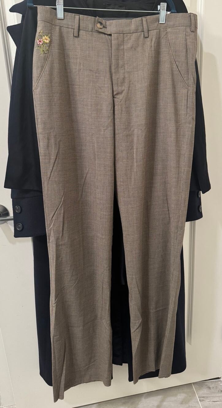 Paul Smith Brown Houndstooth Floral Embroidered Trouser Pants Size 34